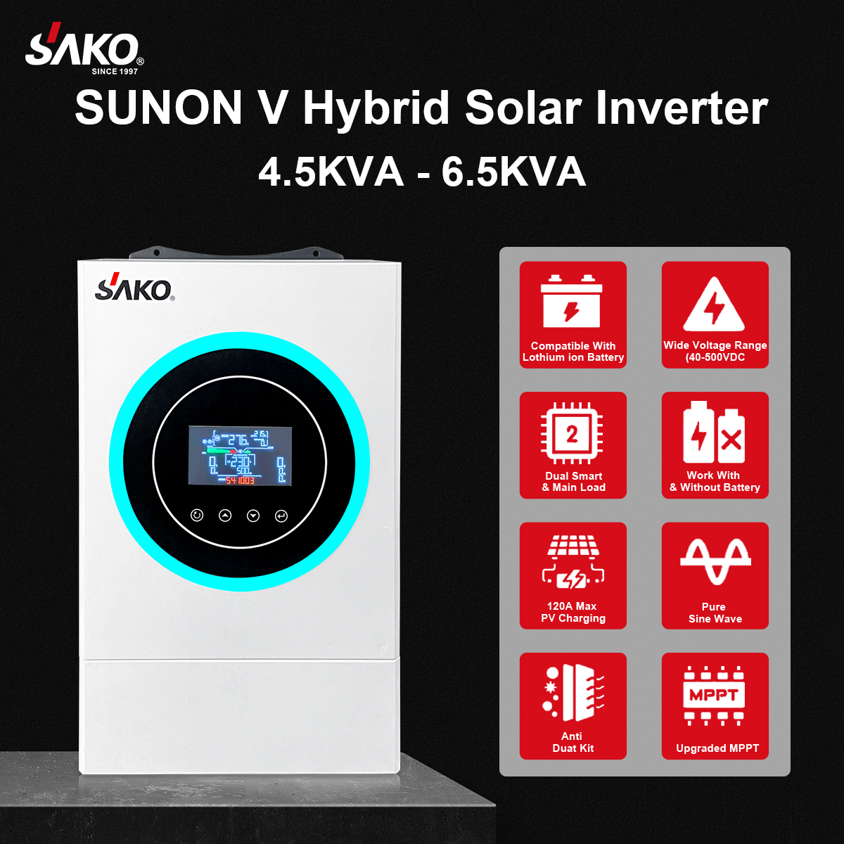 سانورتر 6500 وات 48 ولت 120 آمپر مدل SUNON-V-On/Off Grid برند Sako - تصویر 5