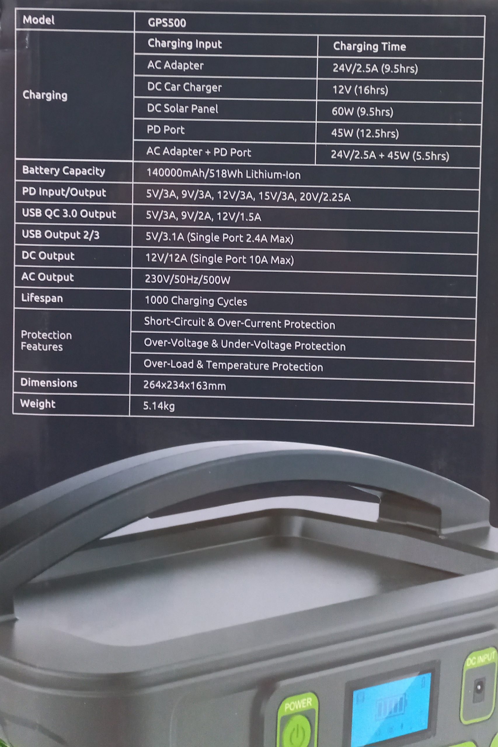 پاور استیشن قابل حمل گیزو مدل GPS500 GIZZU 518W - تصویر 7
