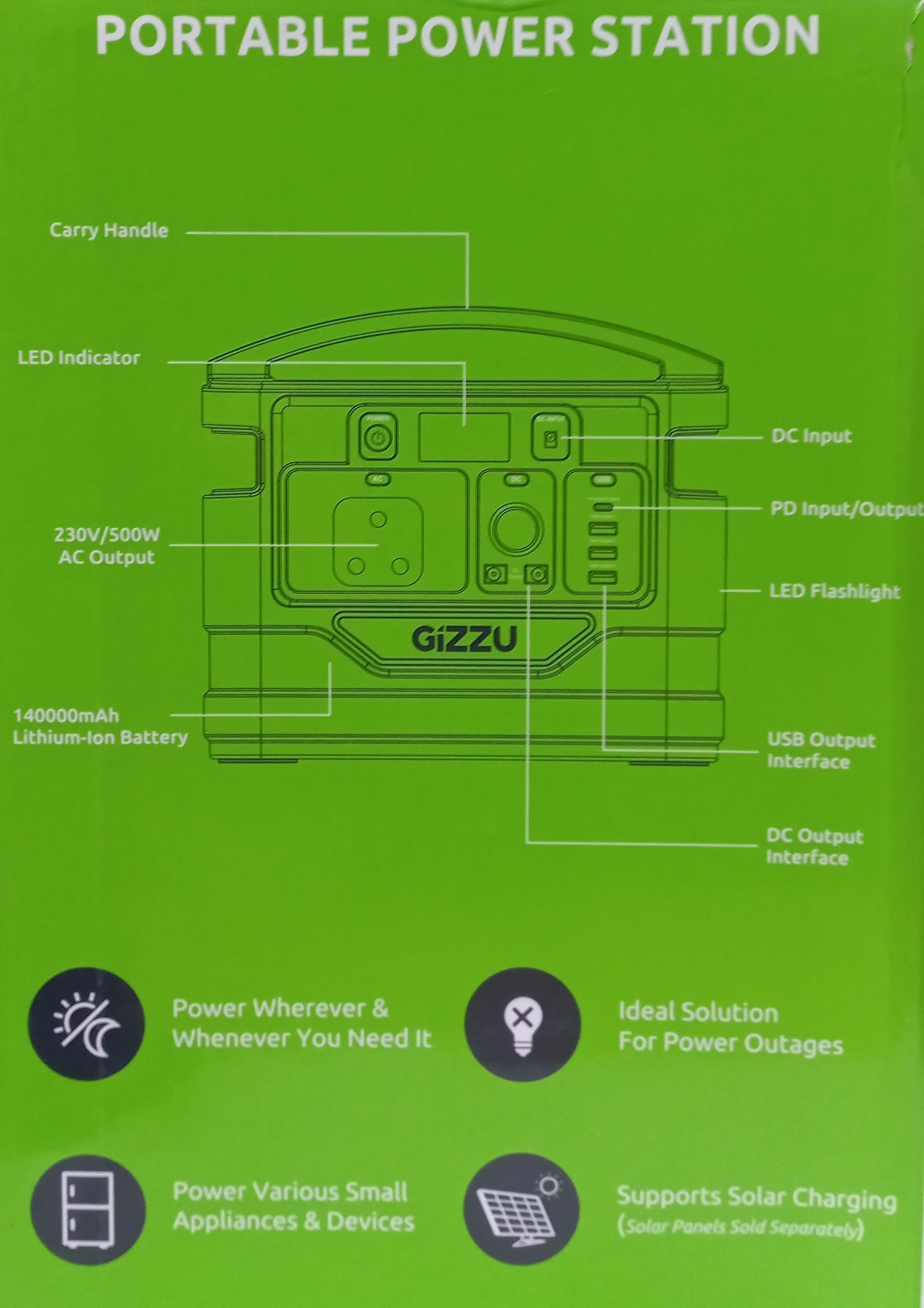 پاور استیشن قابل حمل گیزو مدل GPS500 GIZZU 518W - تصویر 8